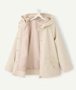 Blouson fille capuche beige doublé zippé imperméable
