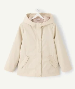 Blouson fille capuche beige doublé zippé imperméable