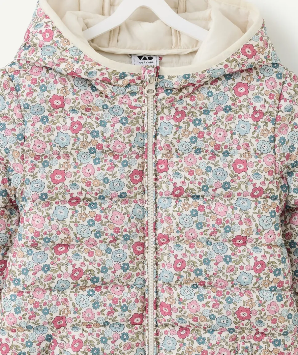Blouson fille matelassé imprimé fleuri zippé