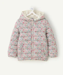 Blouson fille matelassé imprimé fleuri zippé