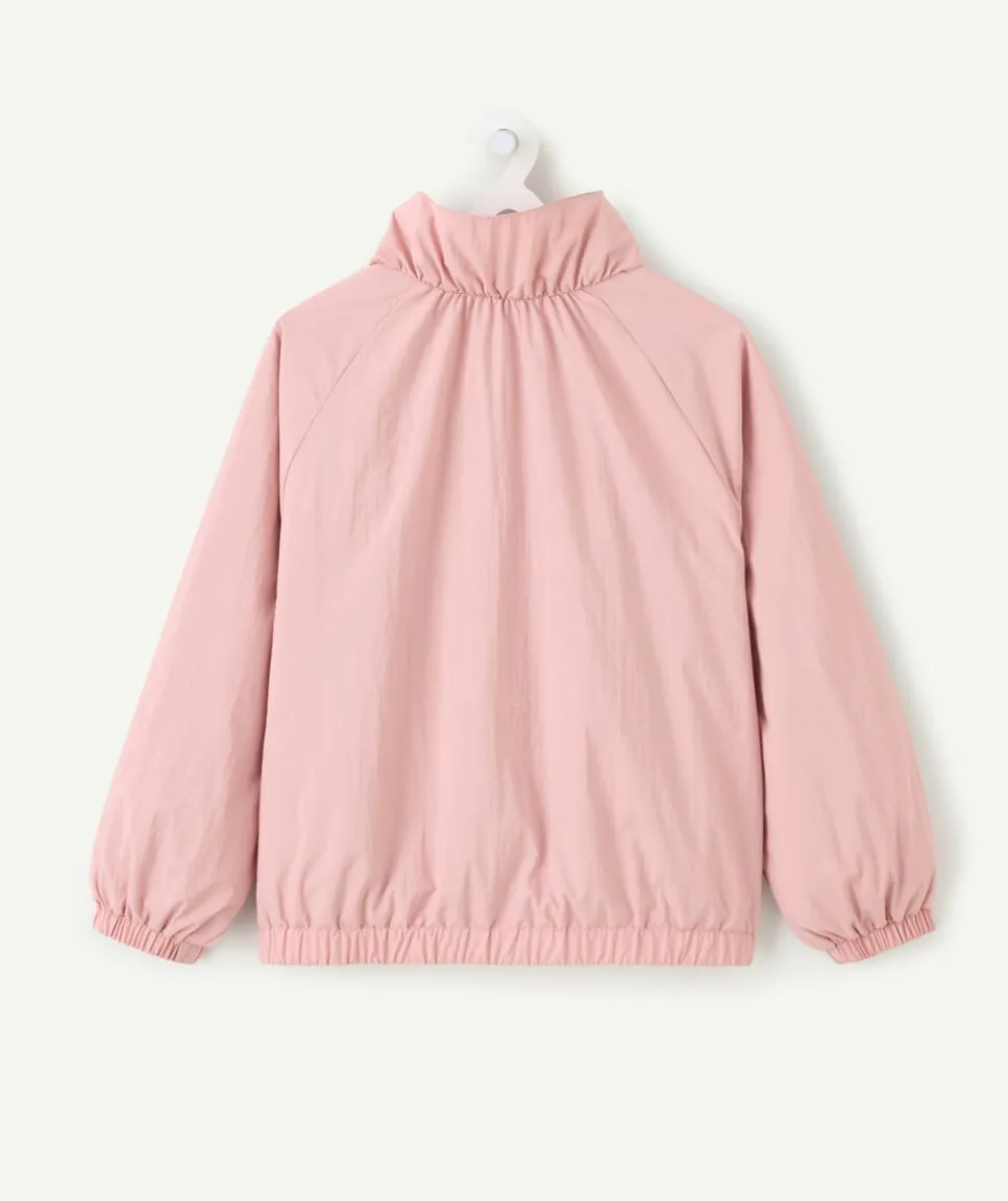 Blouson fille rose uni zippé col montant