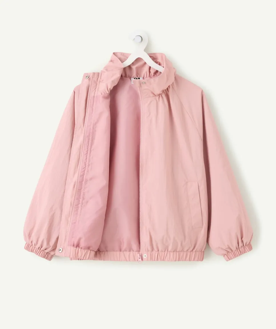 Blouson fille rose uni zippé col montant