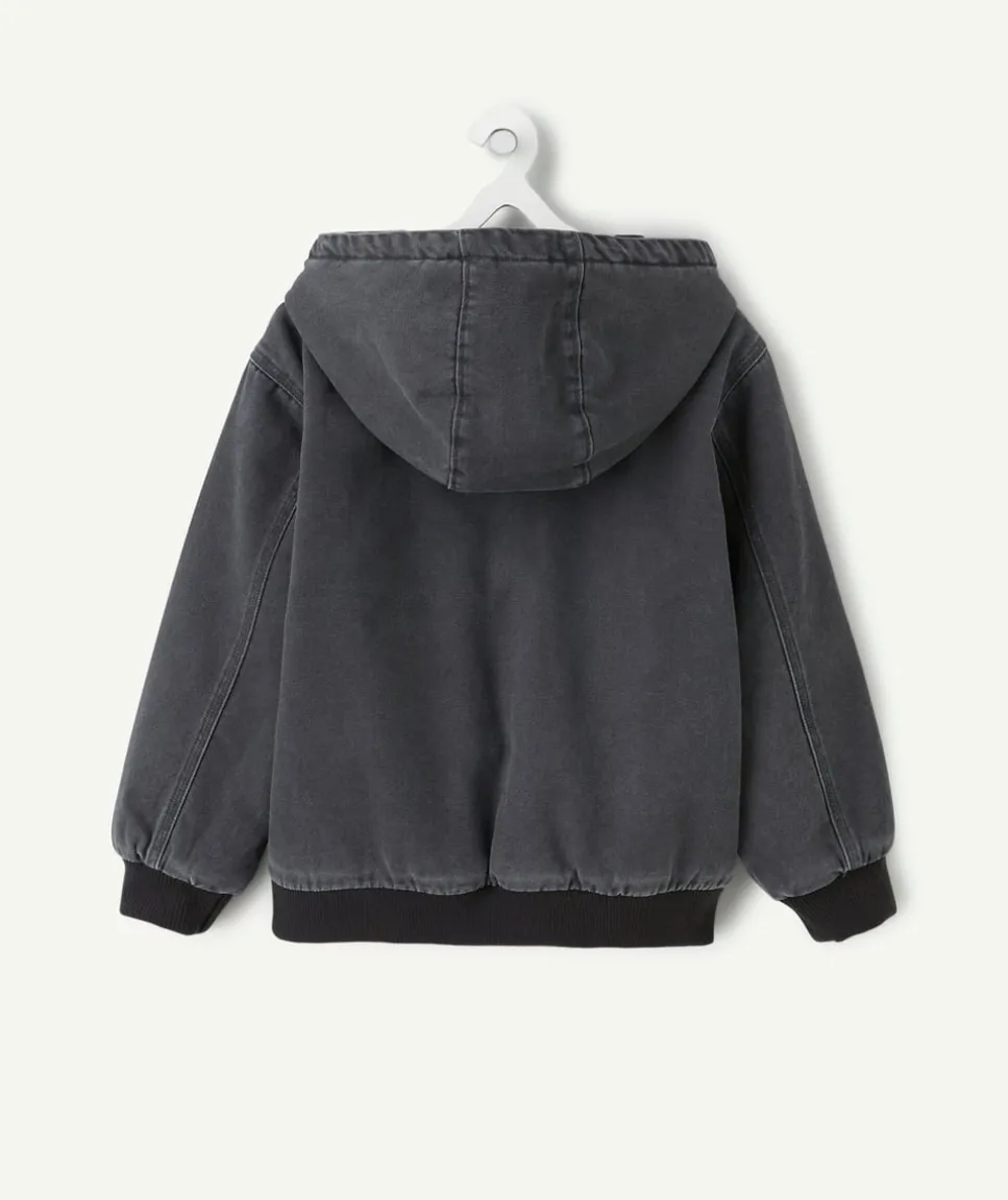 Blouson garçon avec capuche gris zippée