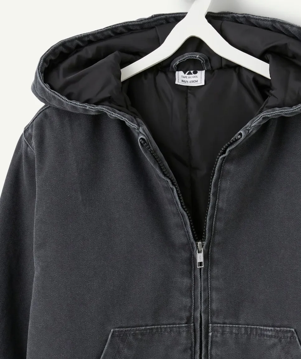 Blouson garçon avec capuche gris zippée