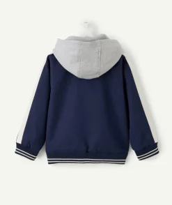 Blouson garçon bleu capuche message campus