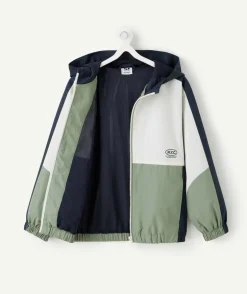 Blouson garçon colorblock capuche zippé
