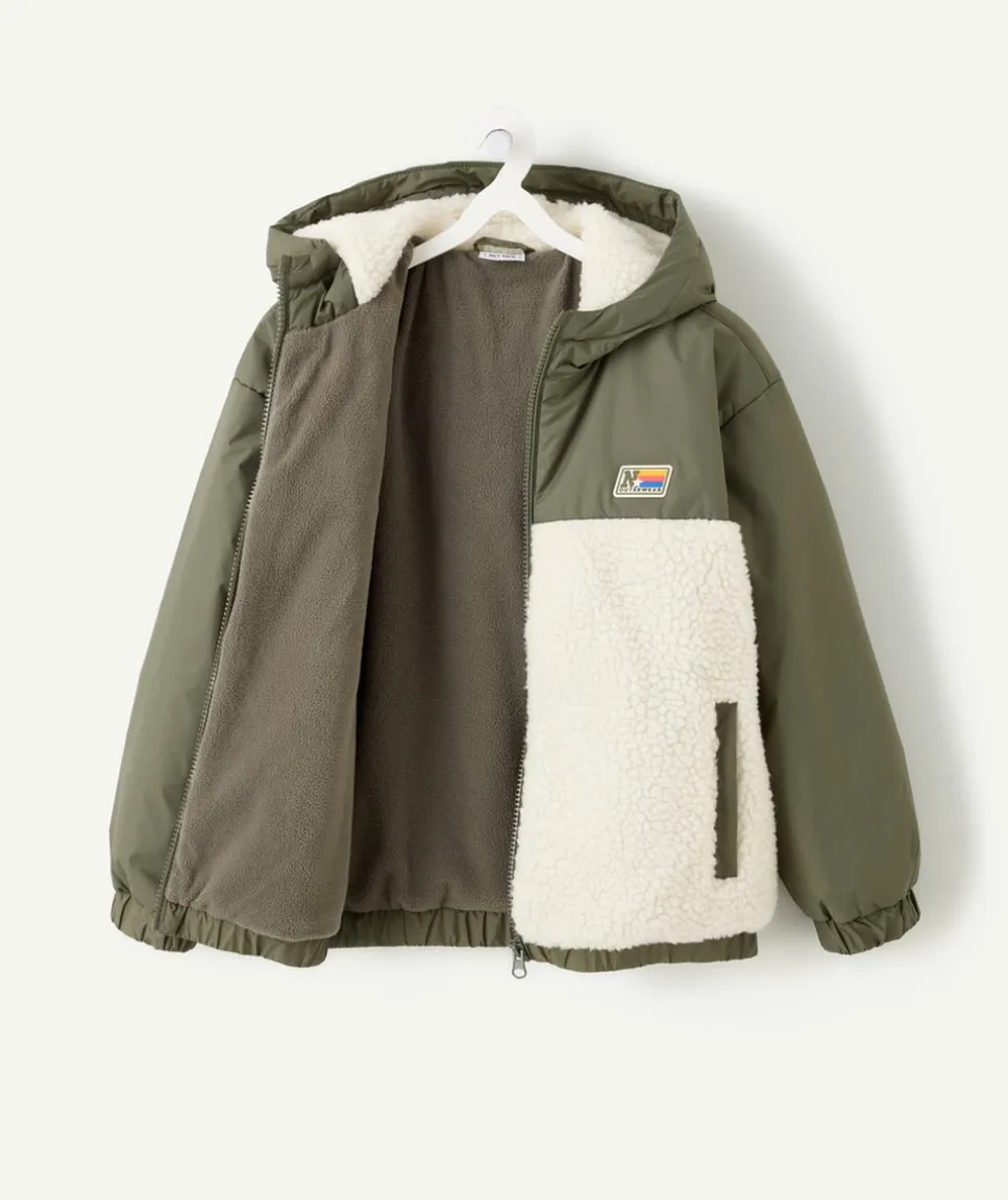 Blouson garçon kaki doublé sherpa zippé