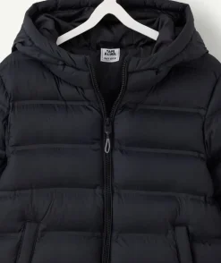 Blouson garçon matelassé capuche noir zippé