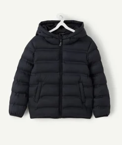 Blouson garçon matelassé capuche noir zippé