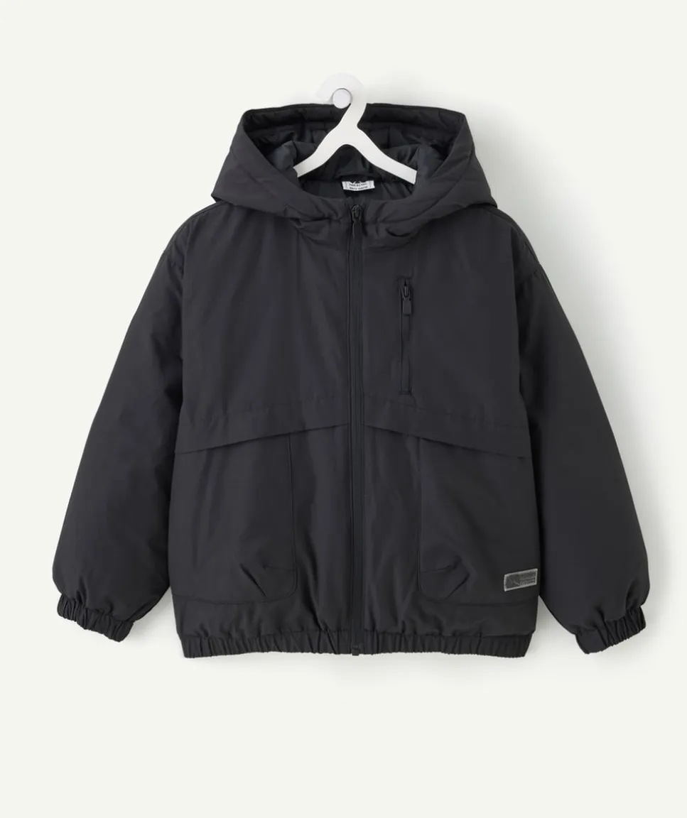 Blouson garçon noir capuche zippé