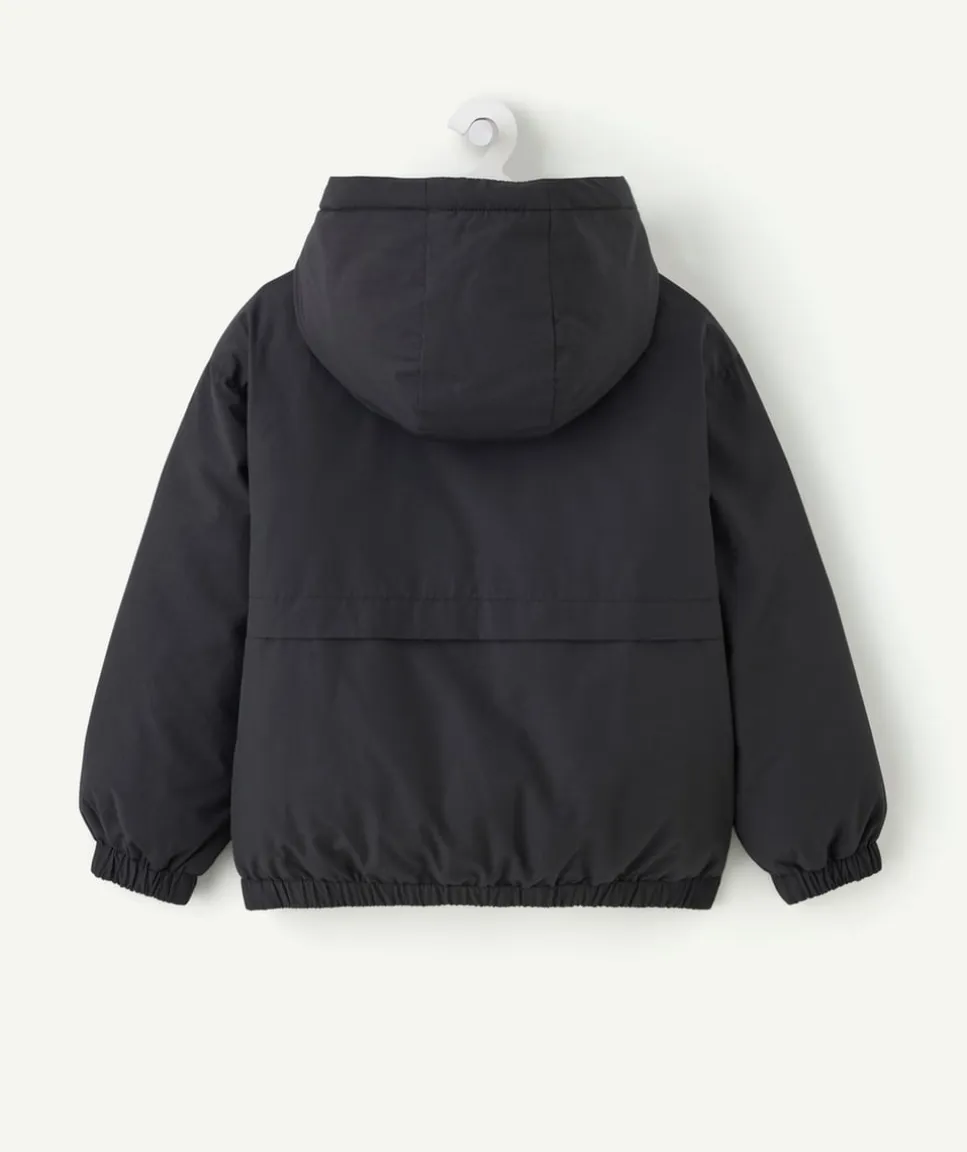 Blouson garçon noir capuche zippé