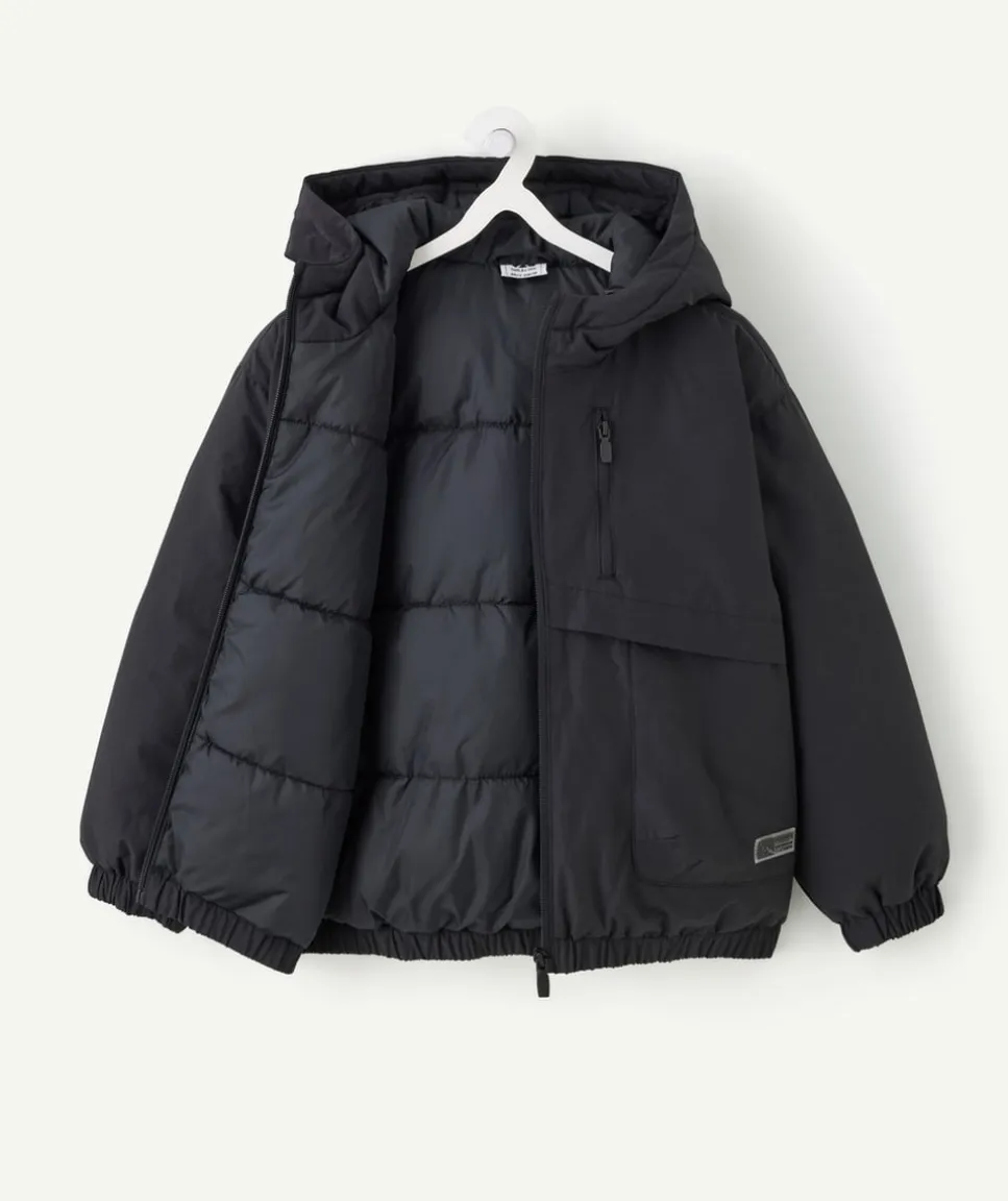 Blouson garçon noir capuche zippé