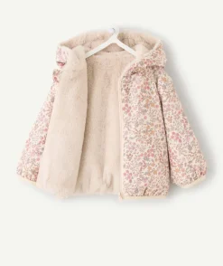 Blouson réversible bébé fille fleuri et fausse fourrure