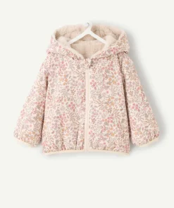 Blouson réversible bébé fille fleuri et fausse fourrure