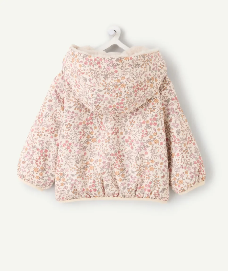Blouson réversible bébé fille fleuri et fausse fourrure