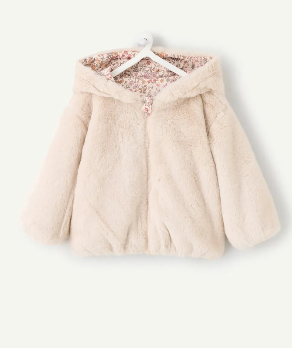 Blouson réversible bébé fille fleuri et fausse fourrure