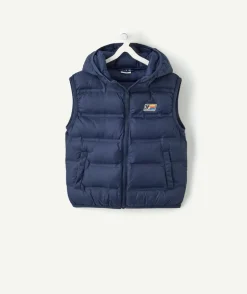Blouson sans manches garçon bleu capuche zip