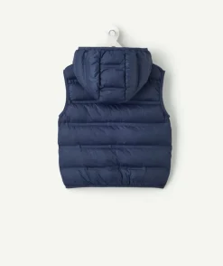 Blouson sans manches garçon bleu capuche zip