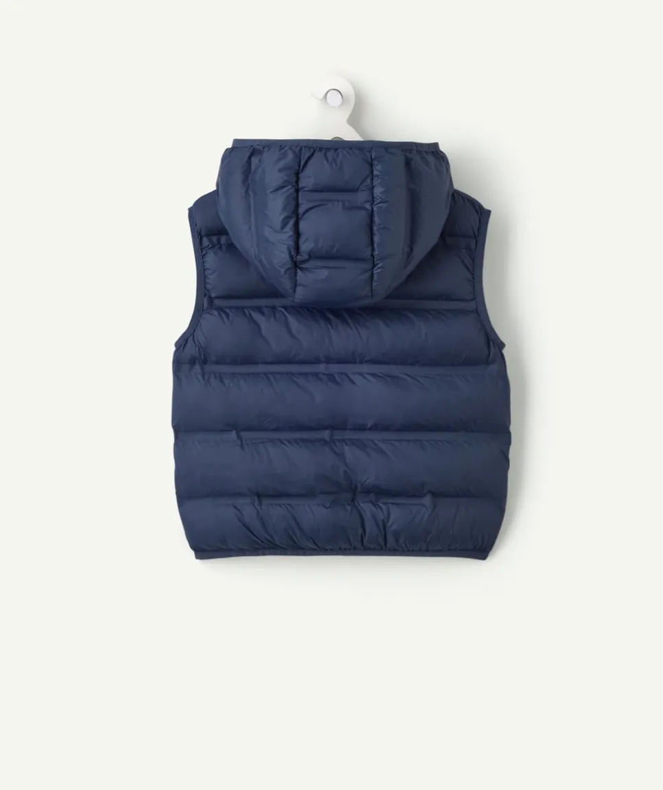 Blouson sans manches garçon bleu capuche zip