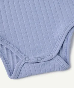 Body manches longues bébé garçon bleu côtelé