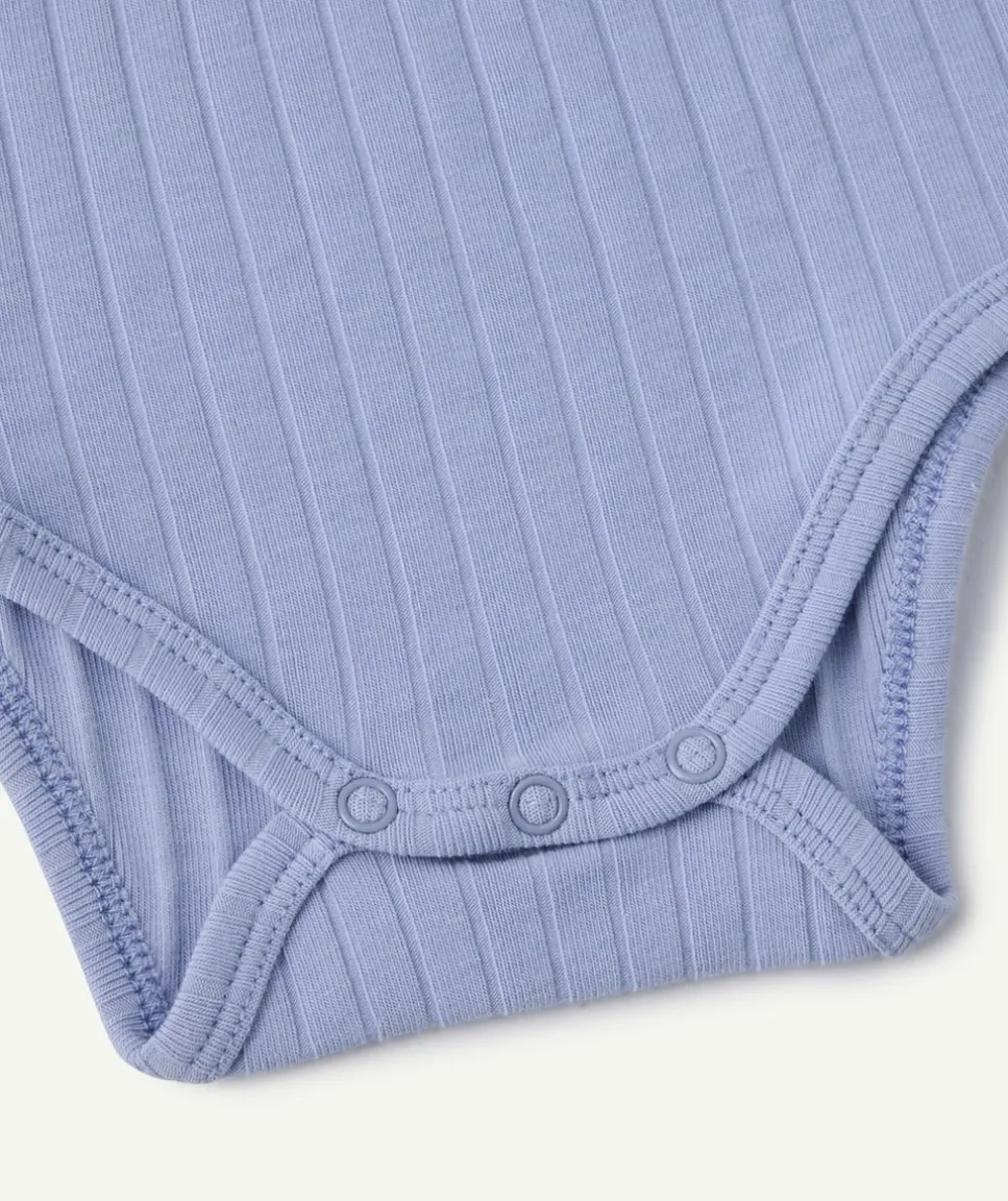 Body manches longues bébé garçon bleu côtelé