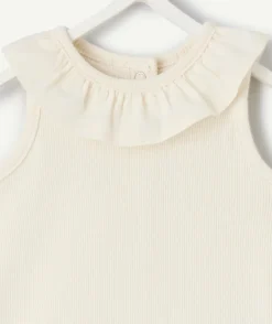 Body naissance fille col volanté blanc