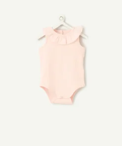 Body naissance fille rose à col volanté