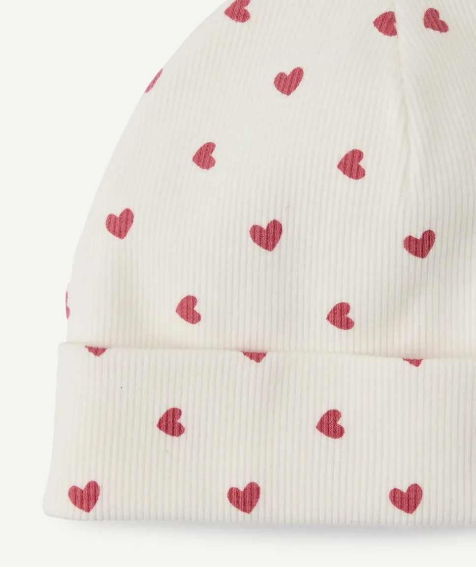 Bonnet bébé fille blanc imprimé cœurs