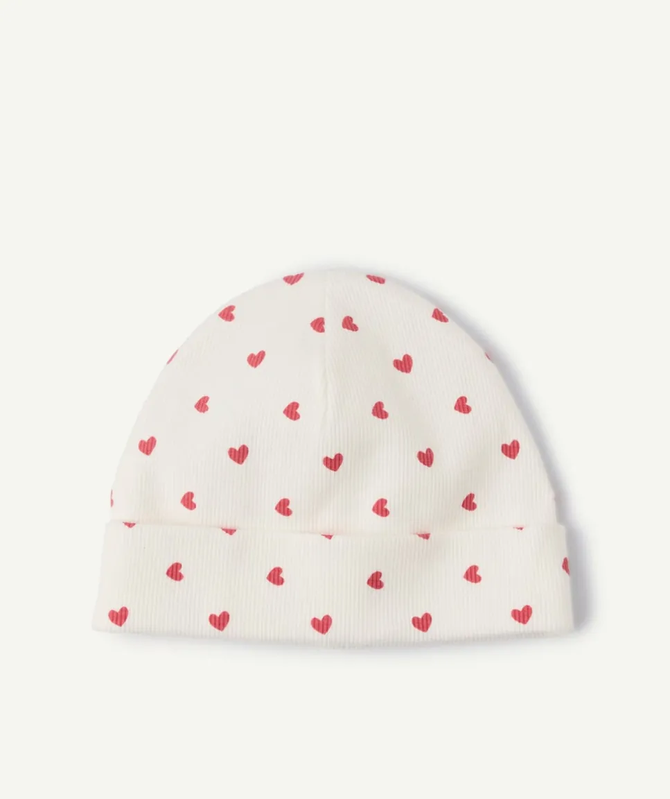 Bonnet bébé fille blanc imprimé cœurs