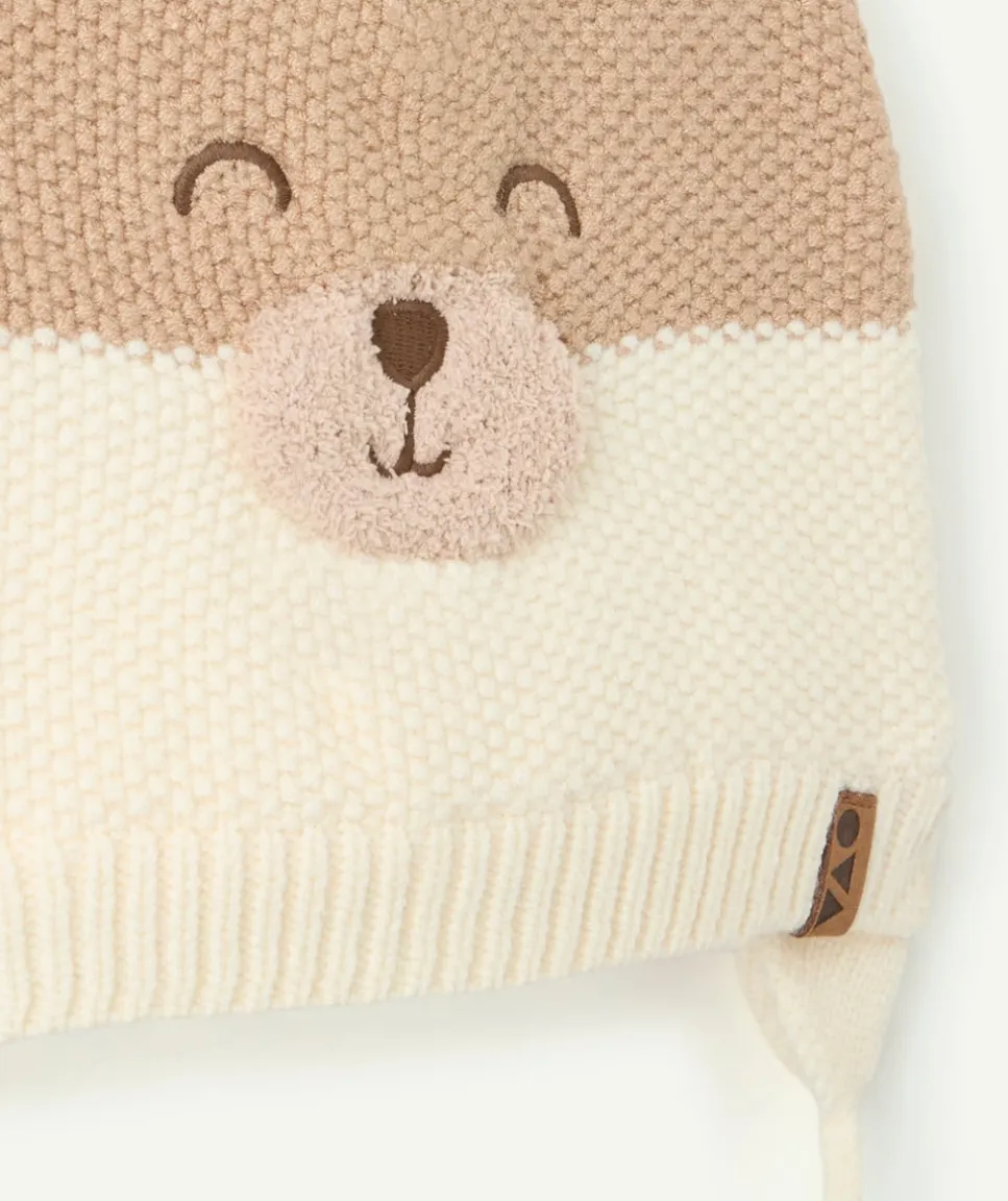 Bonnet bébé garçon beige motif ours