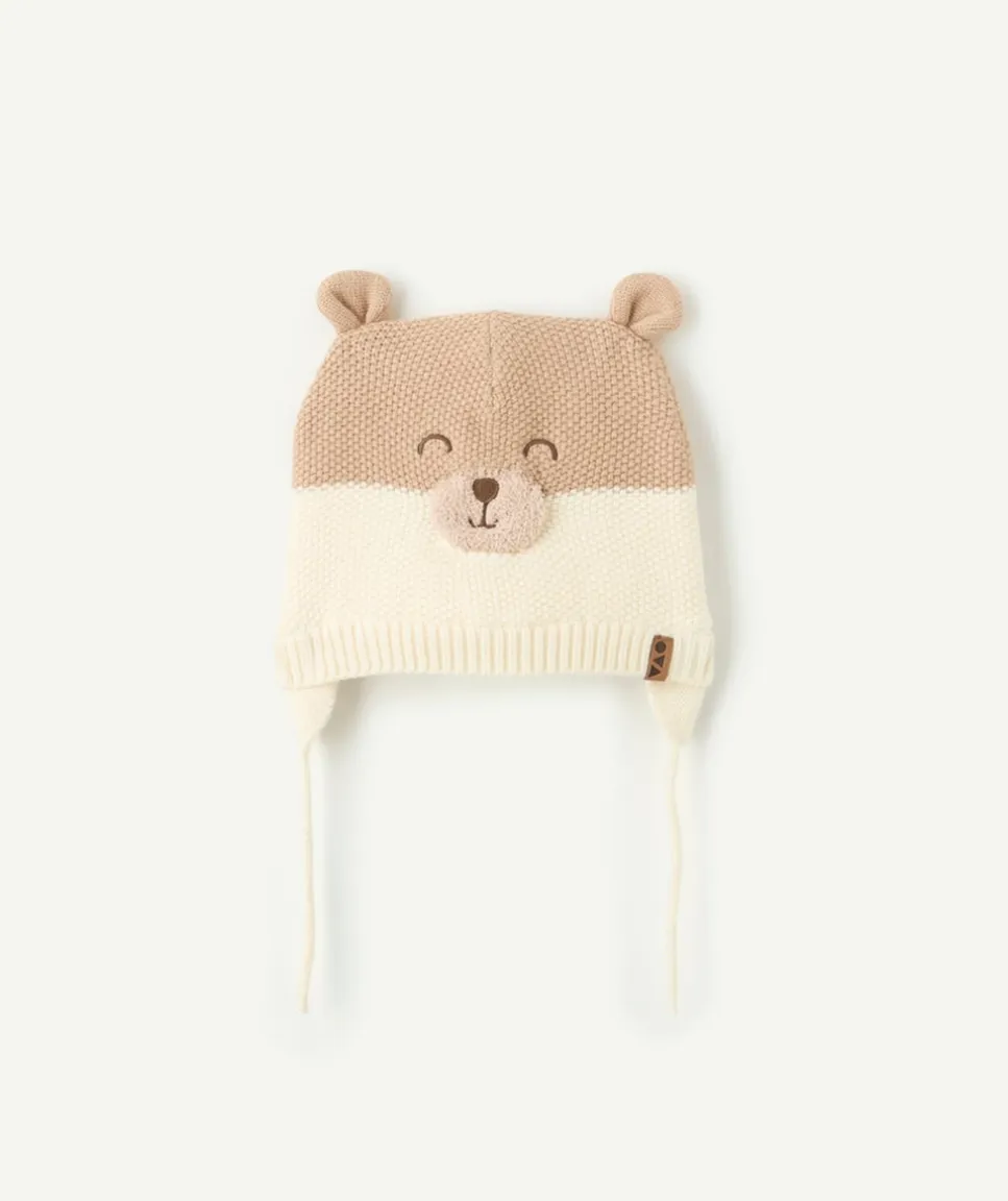 Bonnet bébé garçon beige motif ours