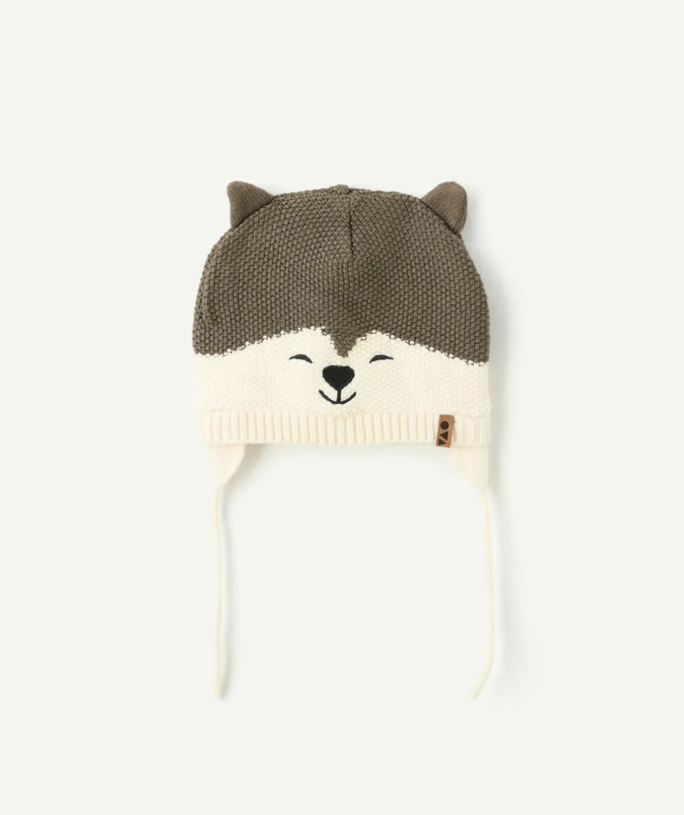 Bonnet bébé garçon marron motif ours