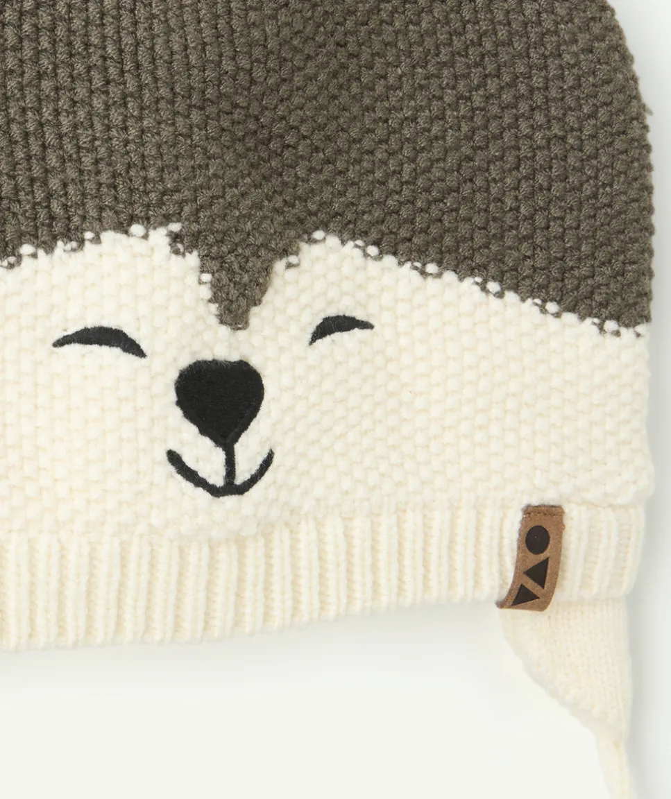 Bonnet bébé garçon marron motif ours
