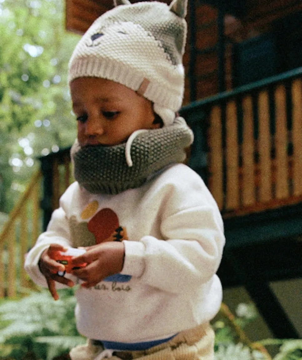 Bonnet bébé garçon tricoté motif renard