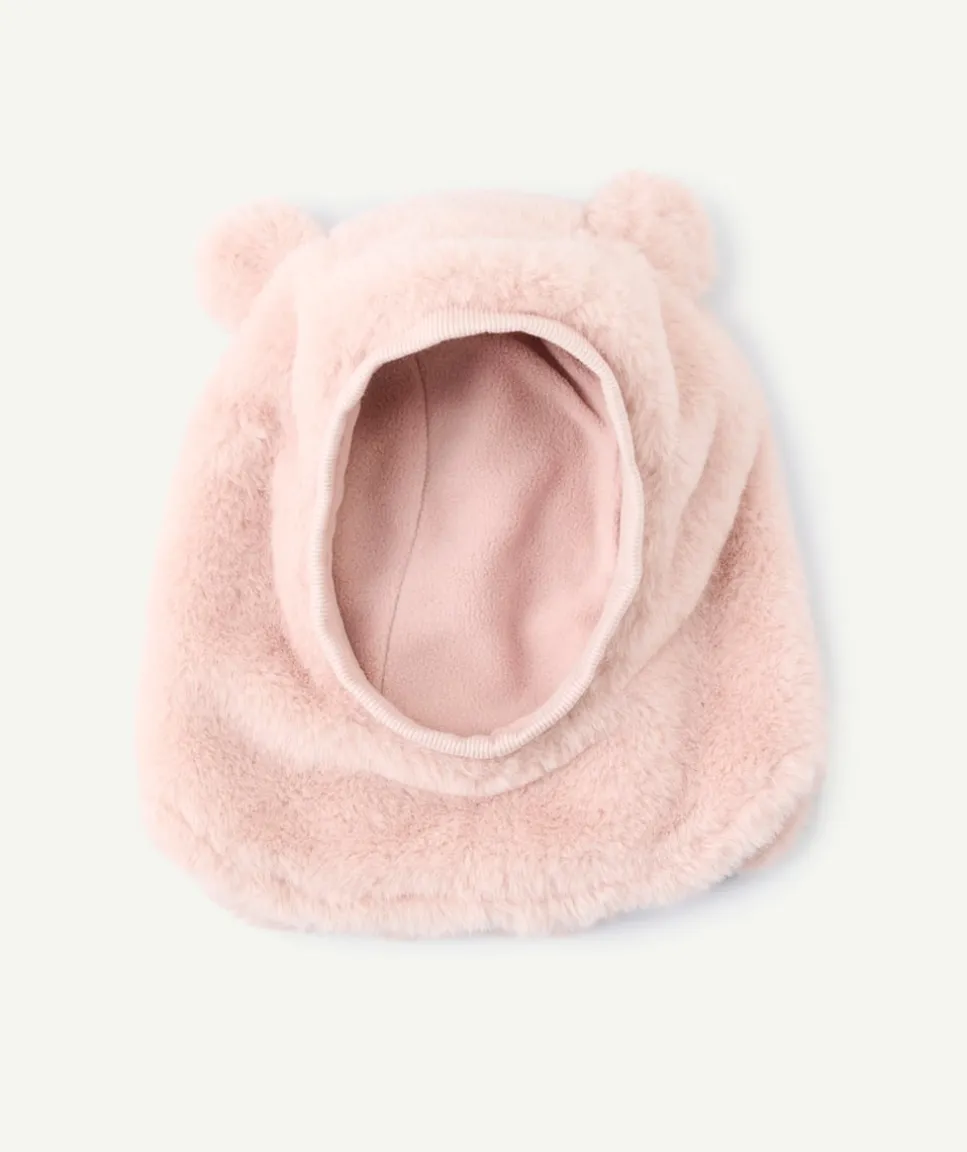 Bonnet cagoule bébé fille fourrure rose