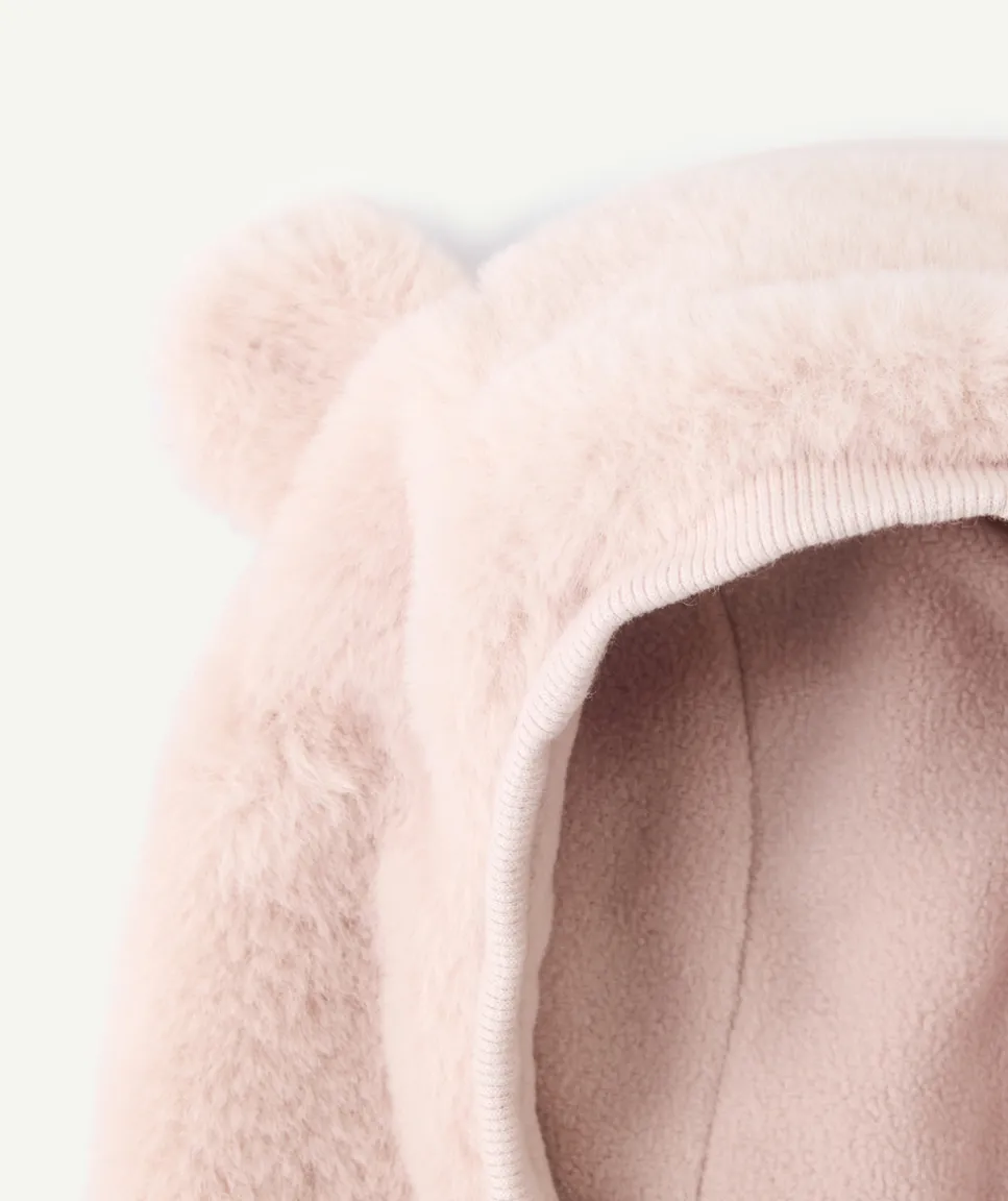 Bonnet cagoule bébé fille fourrure rose