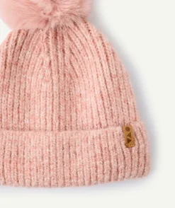 Bonnet fille maille rose à pompon