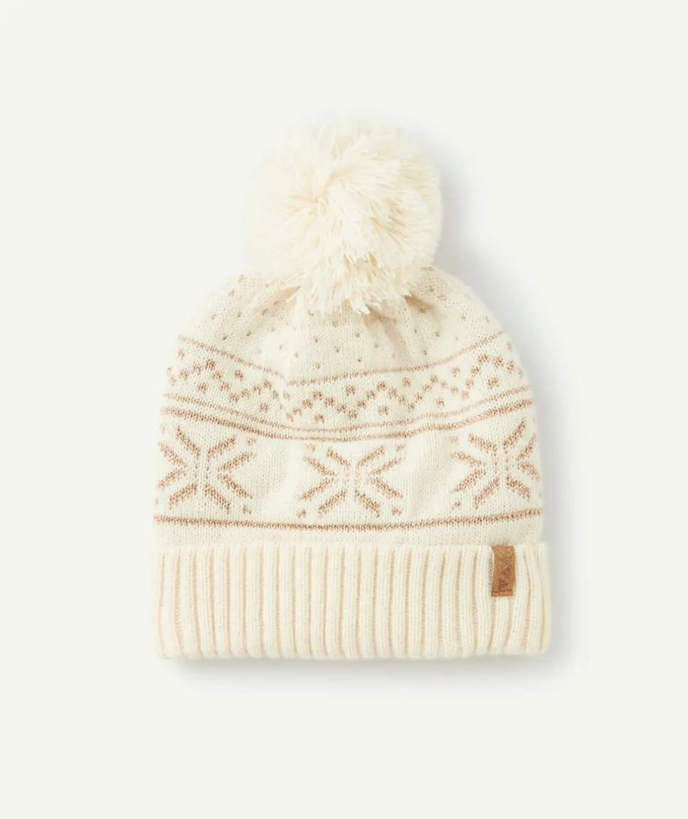Bonnet fille à motifs nordiques en fibres recyclées avec pompon