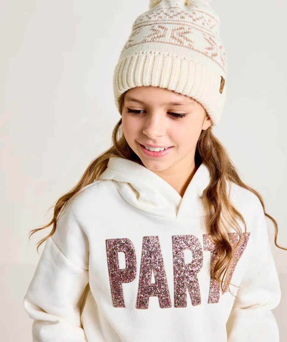 Bonnet fille à motifs nordiques en fibres recyclées avec pompon