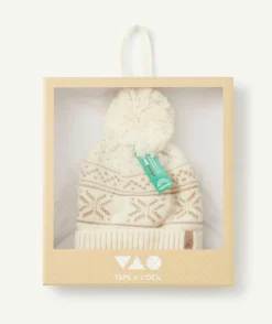 Bonnet fille à motifs nordiques en fibres recyclées avec pompon