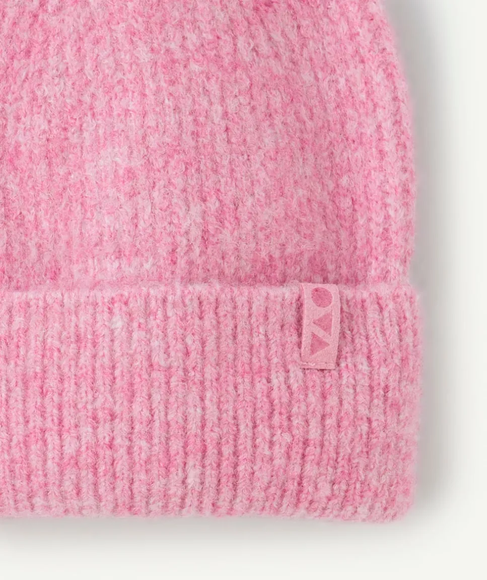 Bonnet fille rose avec pompon