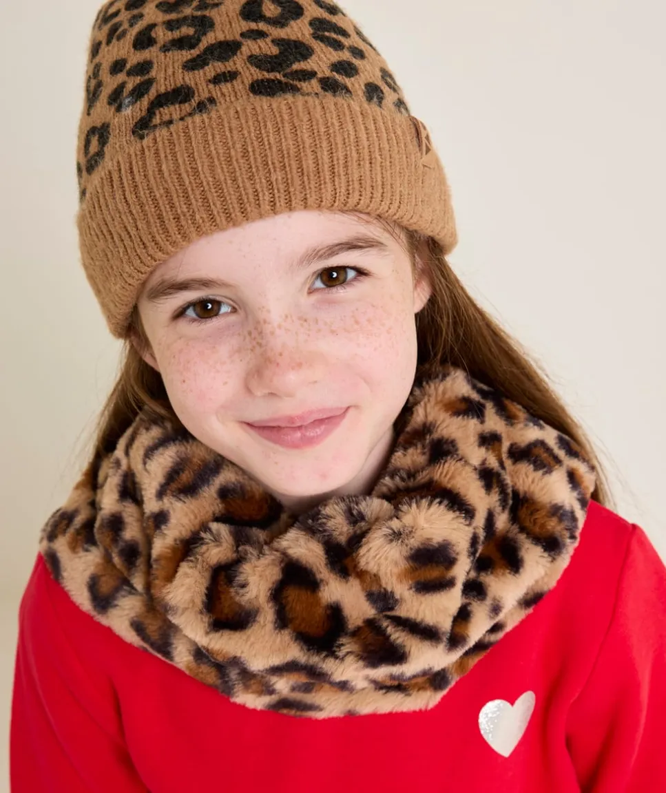 Bonnet à pompon fille imprimé léopard