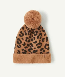 Bonnet à pompon fille imprimé léopard