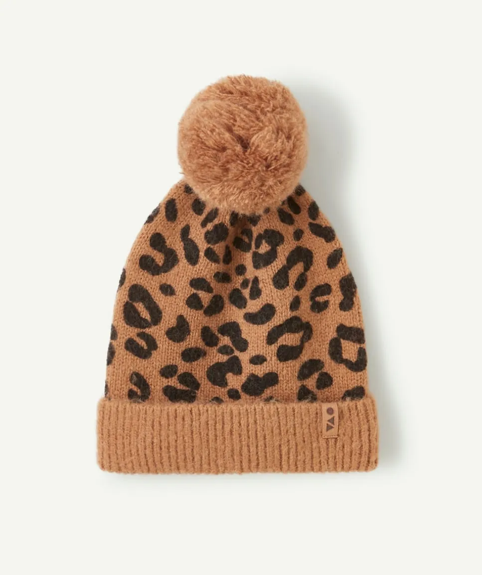 Bonnet à pompon fille imprimé léopard
