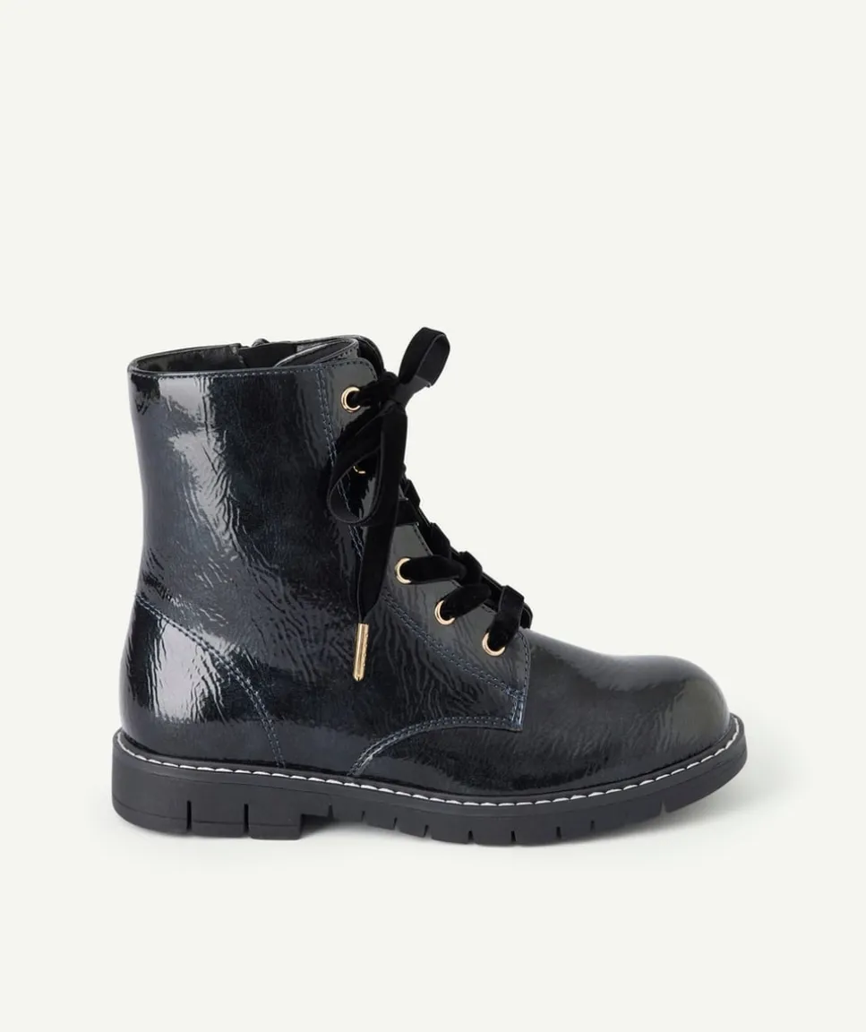 Bottines fille noires vernies à lacets