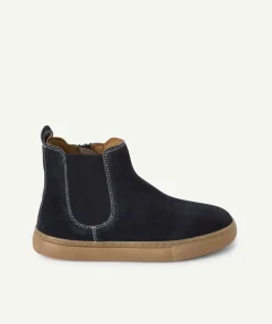 Bottines garçon en suède bleu marine