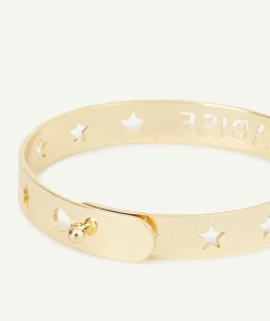 Bracelet jonc fille couleur dorée et étoilé avec message