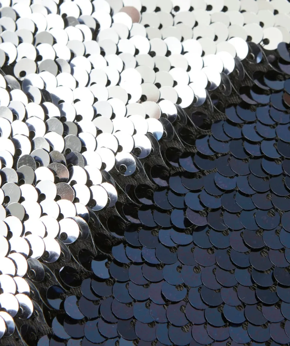 Béret fille à sequins réversibles bleu marine et couleur argentée