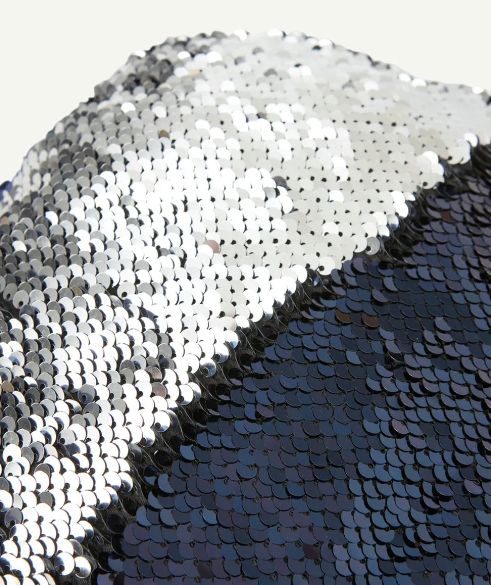 Béret fille à sequins réversibles bleu marine et couleur argentée