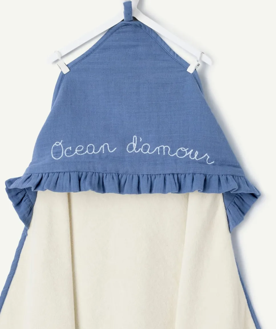 Cape de bain bébé garçon en coton bleu